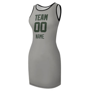 Custom Gray Dark Green Sleeveless Vest Dress