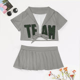 Custom Gray Dark Green Cheerleading Uniform Set