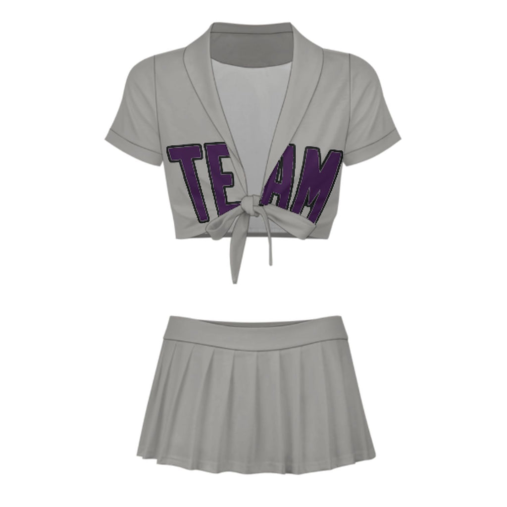 Custom Gray Purple Cheerleading Uniform Set