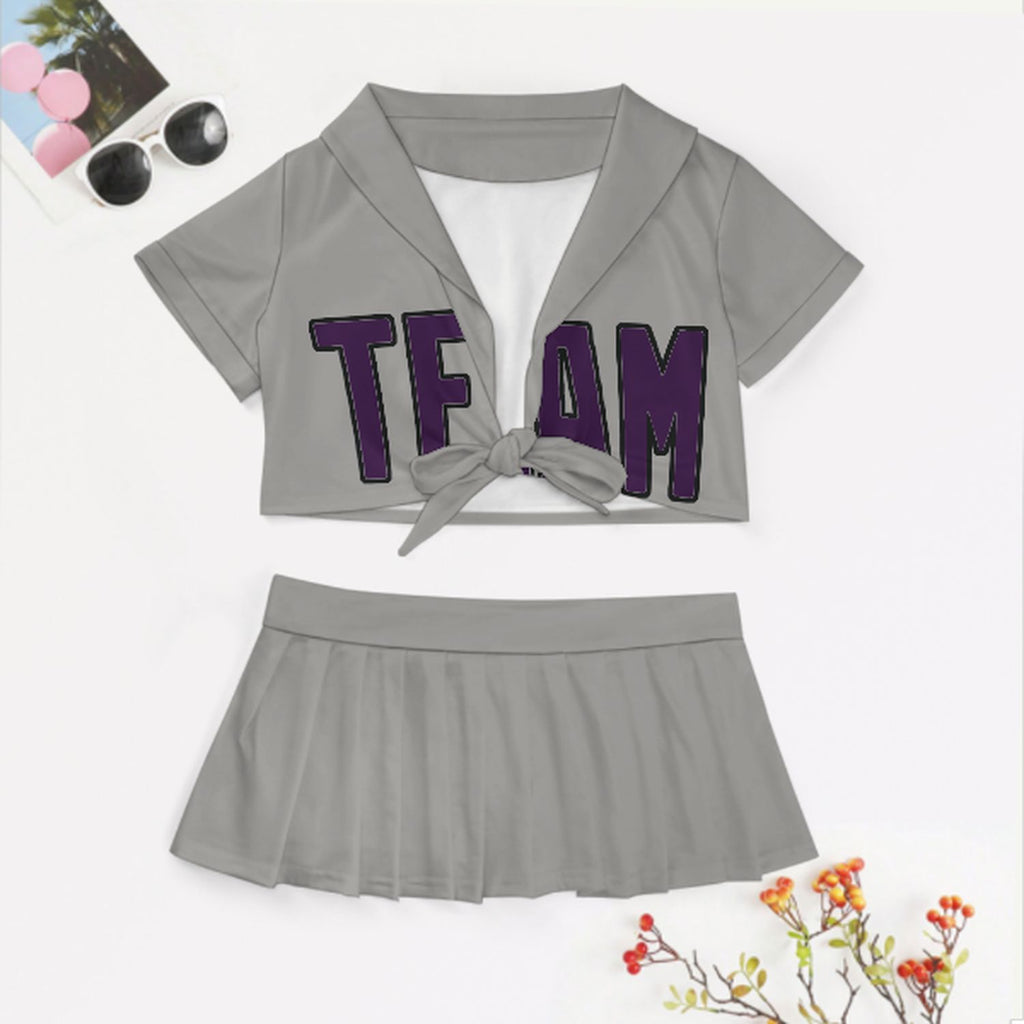 Custom Gray Purple Cheerleading Uniform Set