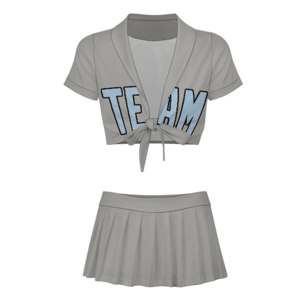 Custom Gray Light Blue Cheerleading Uniform Set
