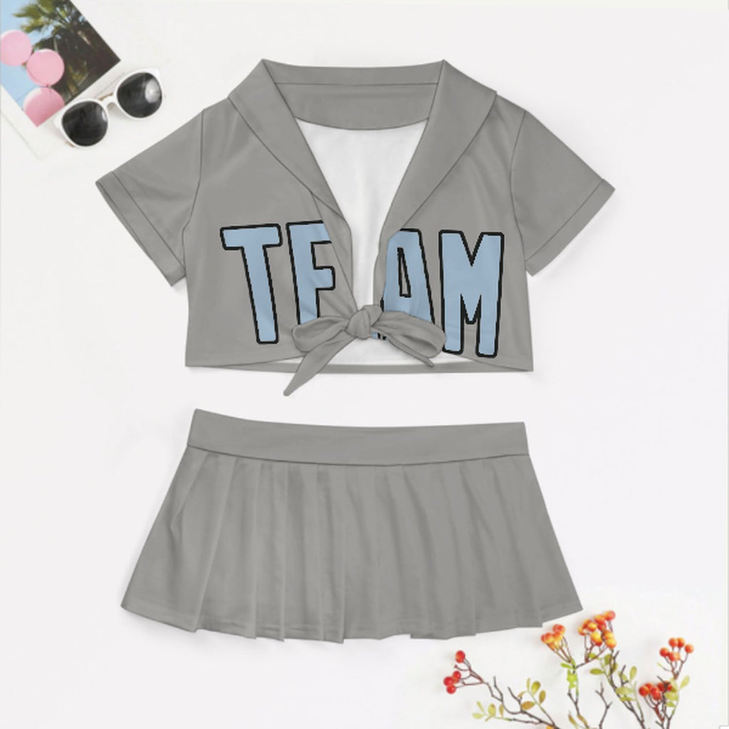 Custom Gray Light Blue Cheerleading Uniform Set