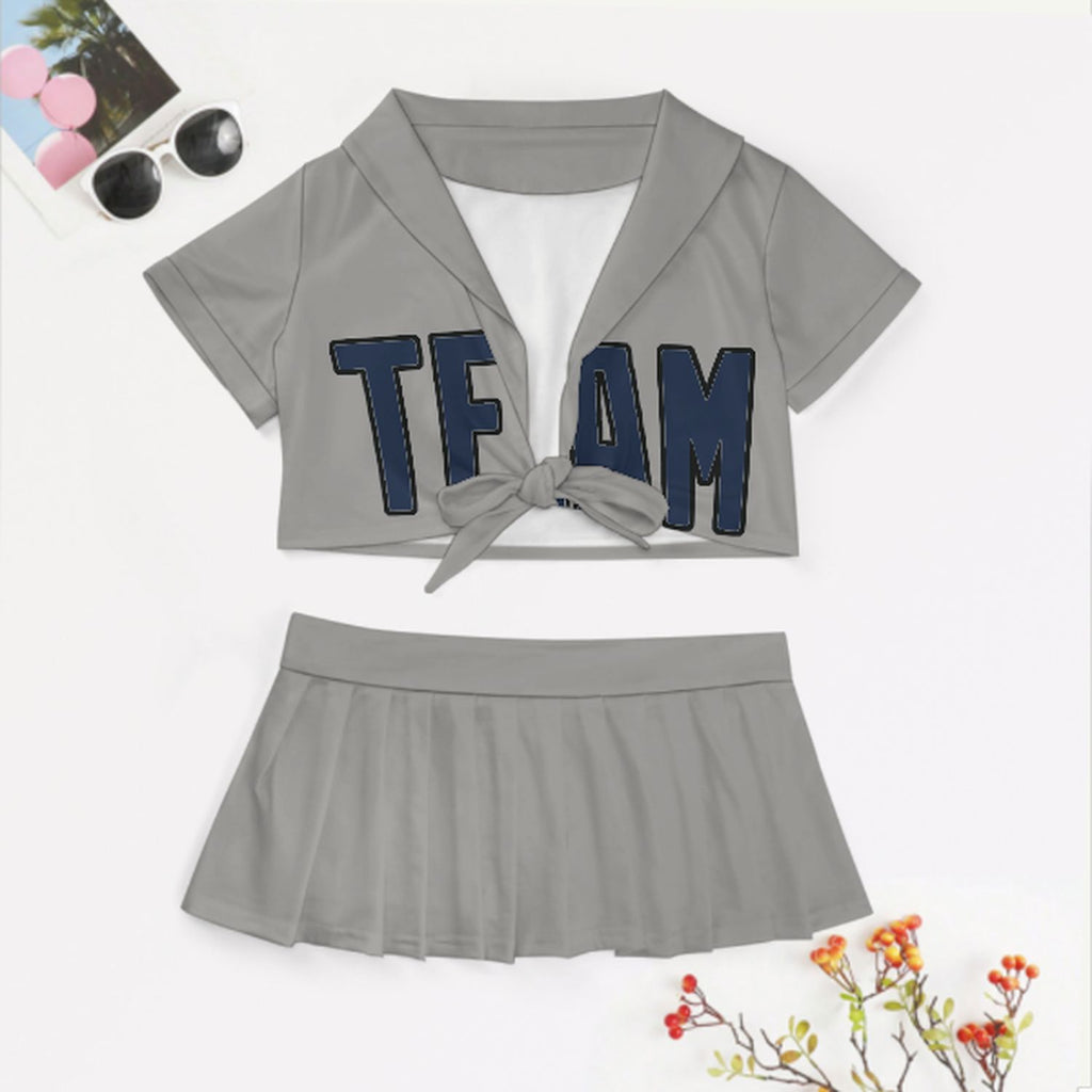 Custom Gray Blue Cheerleading Uniform Set
