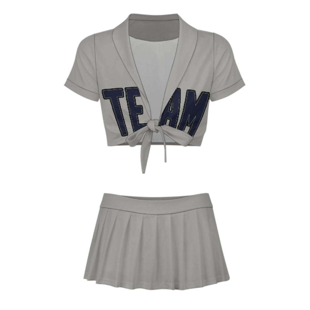 Custom Gray Navy Cheerleading Uniform Set
