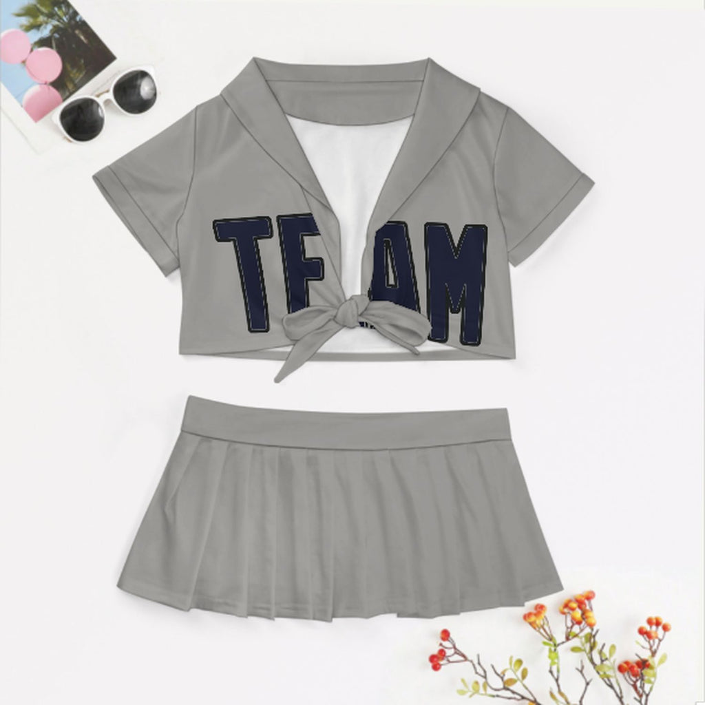 Custom Gray Navy Cheerleading Uniform Set