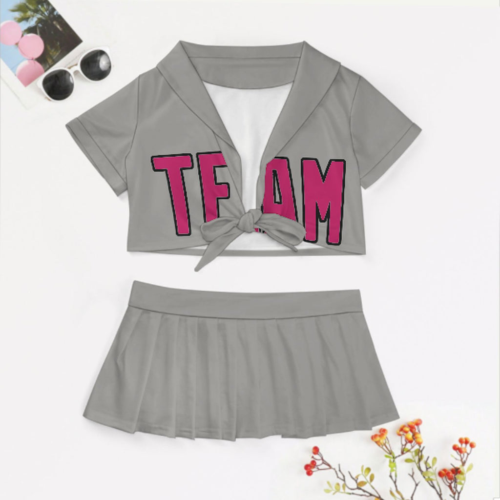 Custom Gray Pink Cheerleading Uniform Set