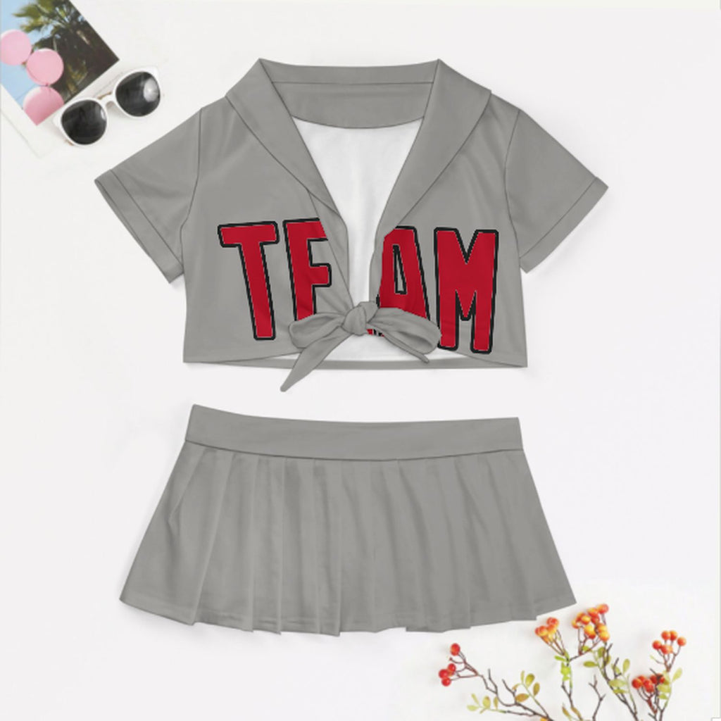 Custom Gray Red Cheerleading Uniform Set