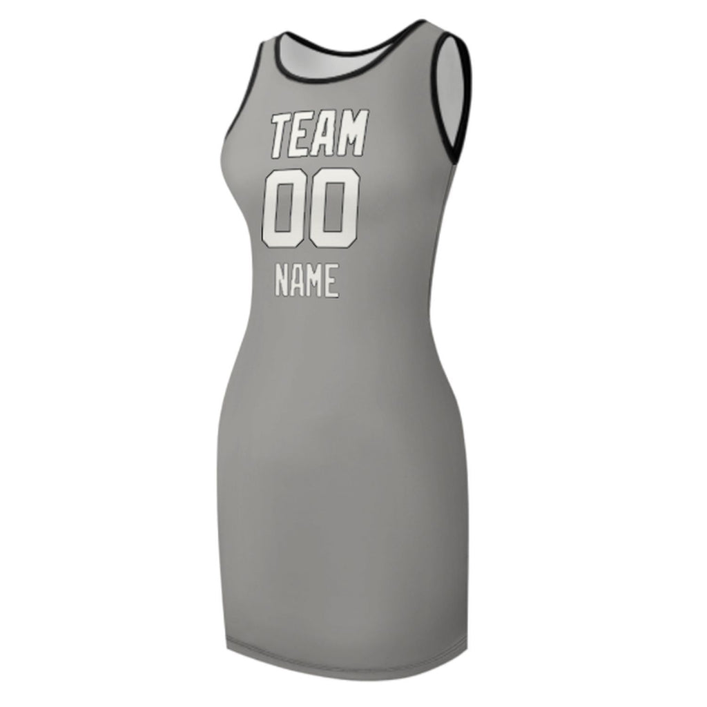 Custom Gray White Sleeveless Vest Dress