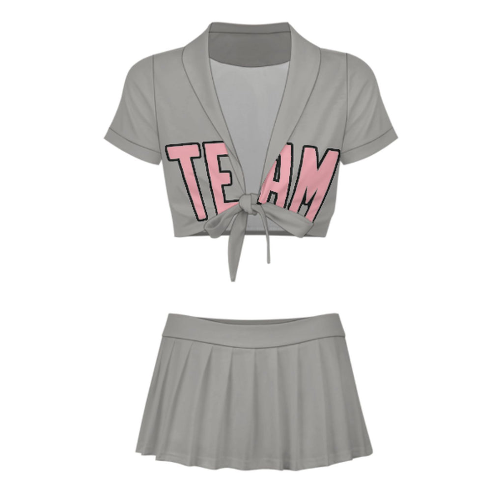 Custom Gray Light Pink Cheerleading Uniform Set