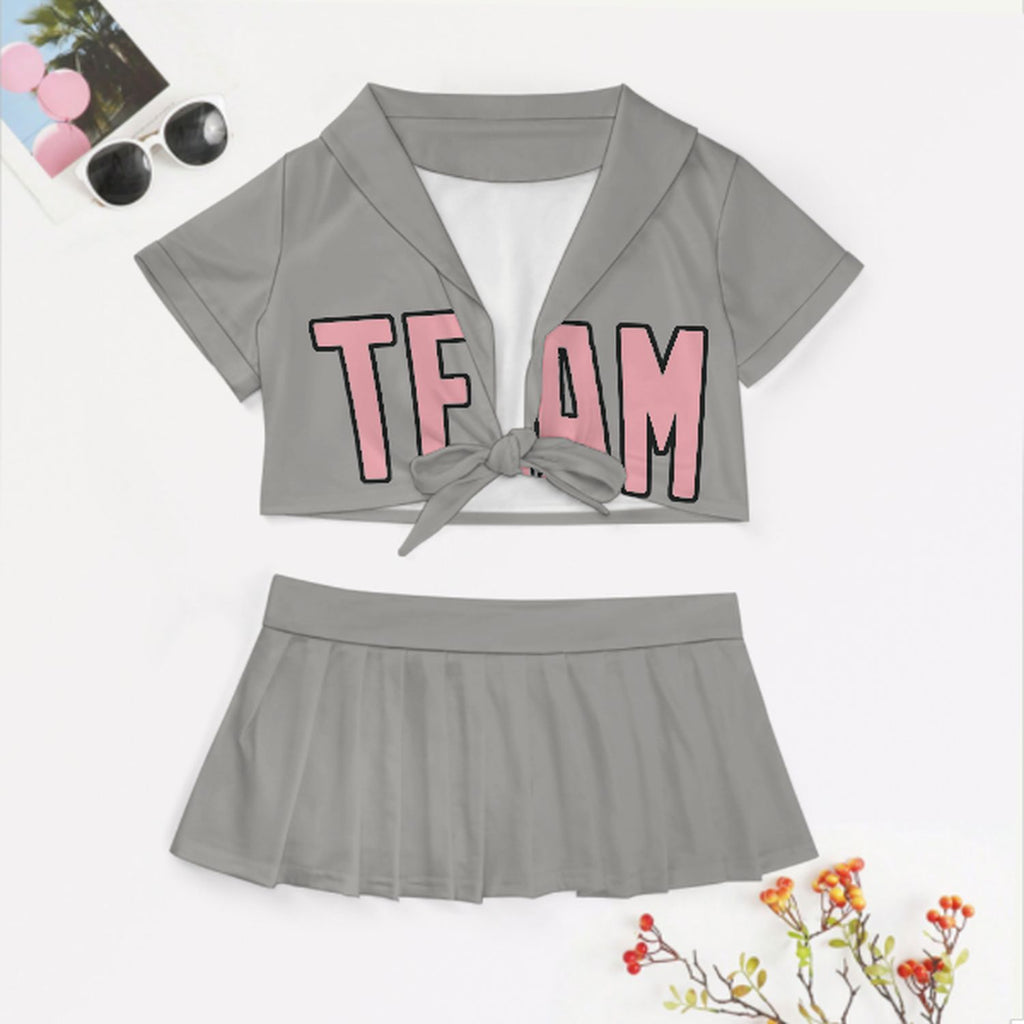 Custom Gray Light Pink Cheerleading Uniform Set