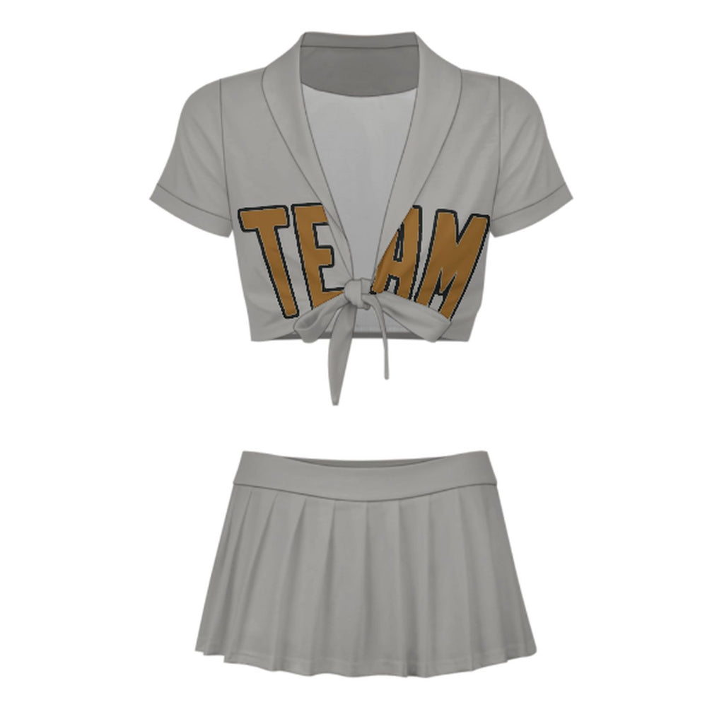 Custom Gray Khaki Cheerleading Uniform Set