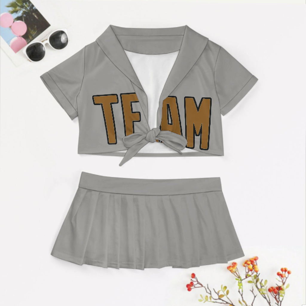 Custom Gray Khaki Cheerleading Uniform Set