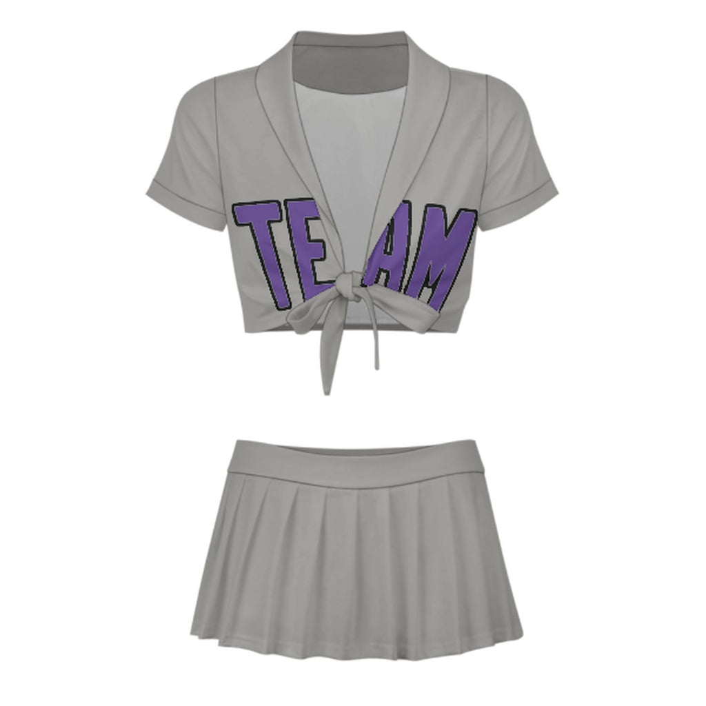 Custom Gray Light Purple Cheerleading Uniform Set
