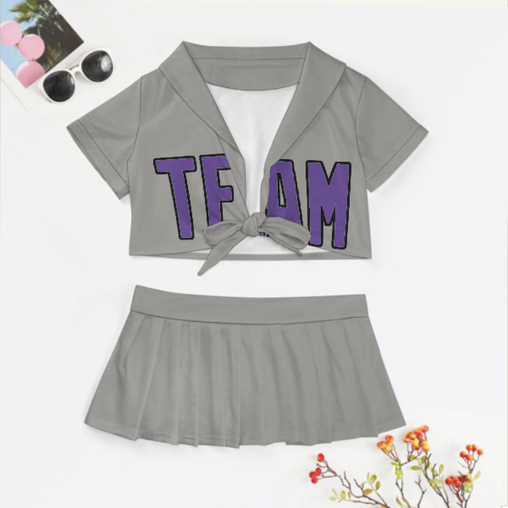 Custom Gray Light Purple Cheerleading Uniform Set