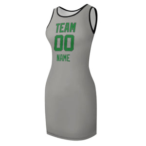 Custom Gray Emerald Green Sleeveless Vest Dress