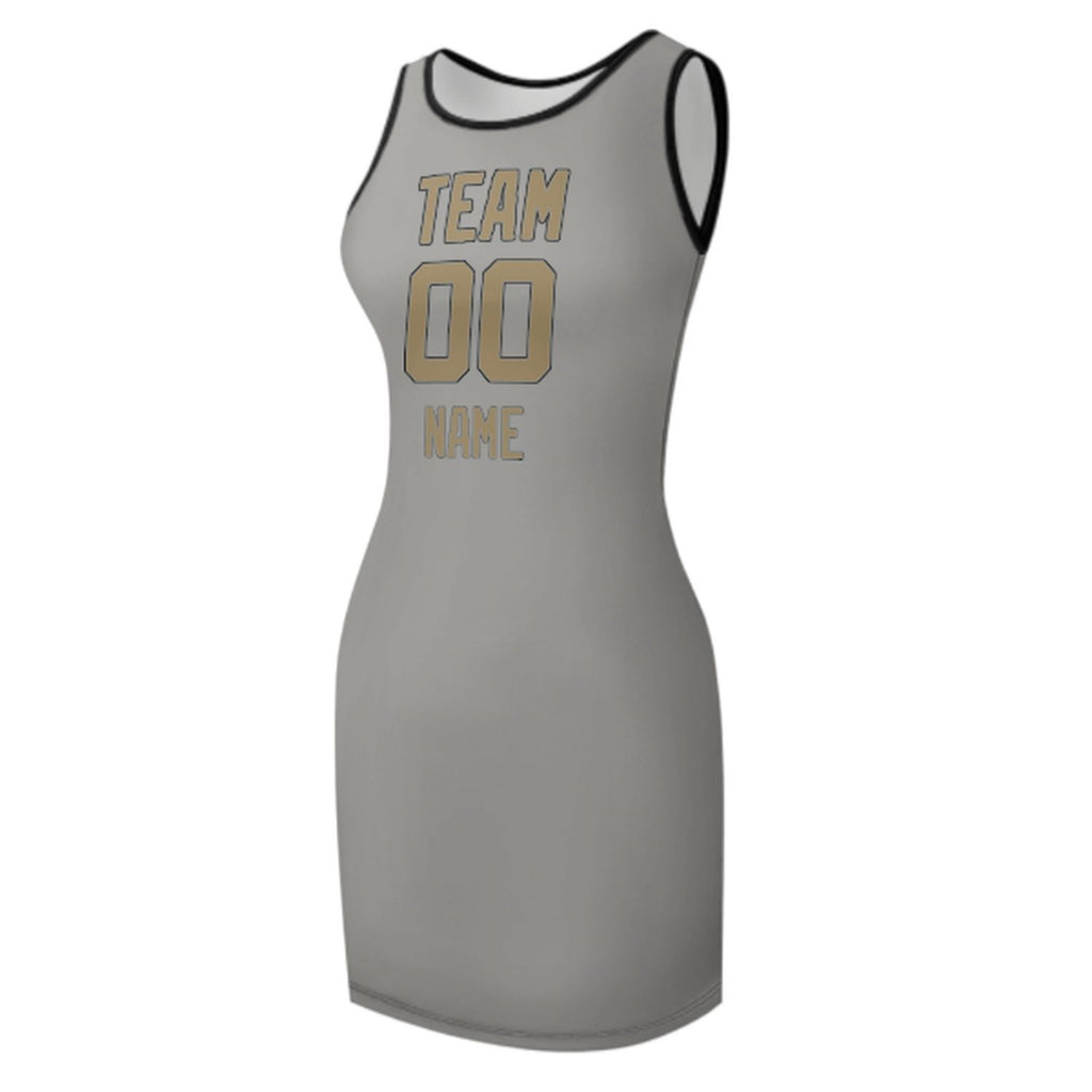 Custom Gray Light Khaki Sleeveless Vest Dress