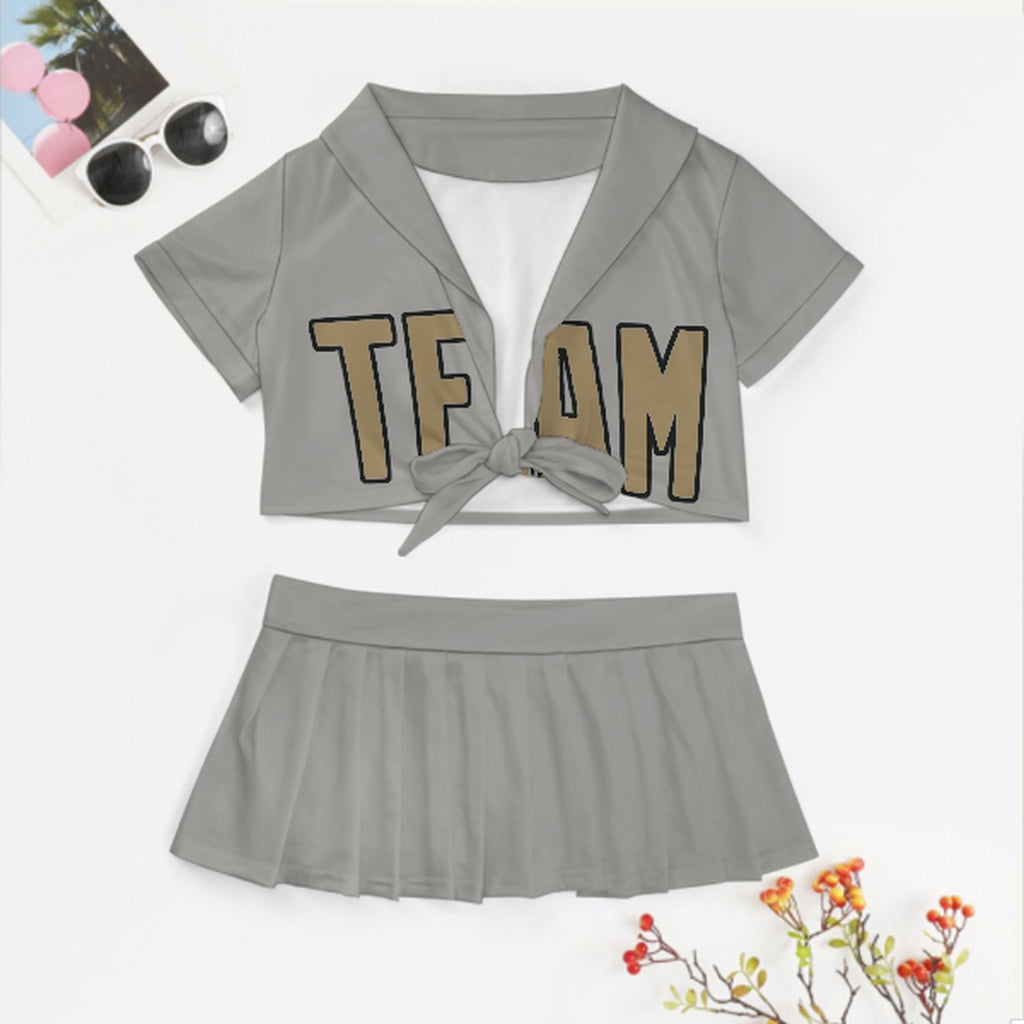 Custom Gray Light Khaki Cheerleading Uniform Set