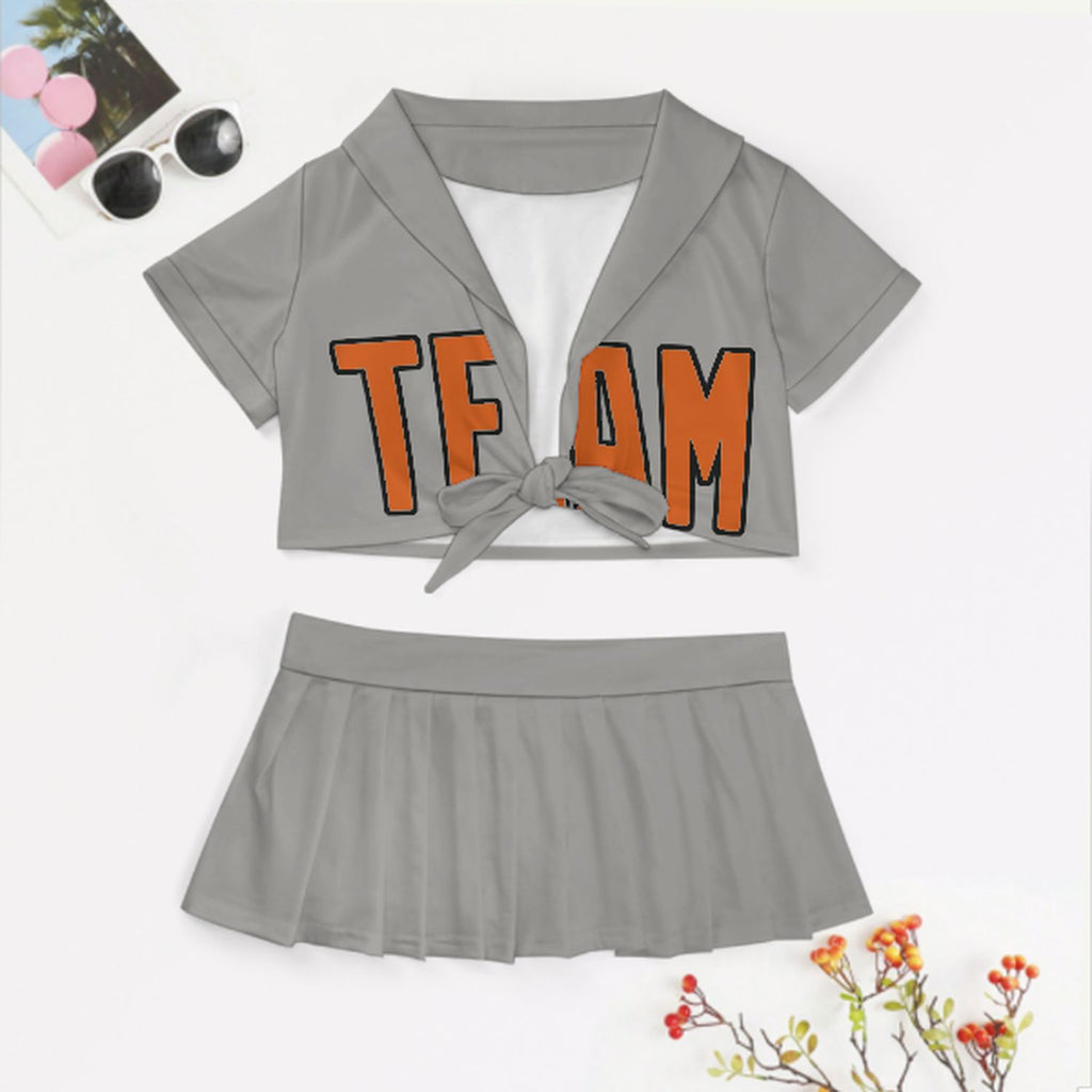 Custom Gray Orange Cheerleading Uniform Set