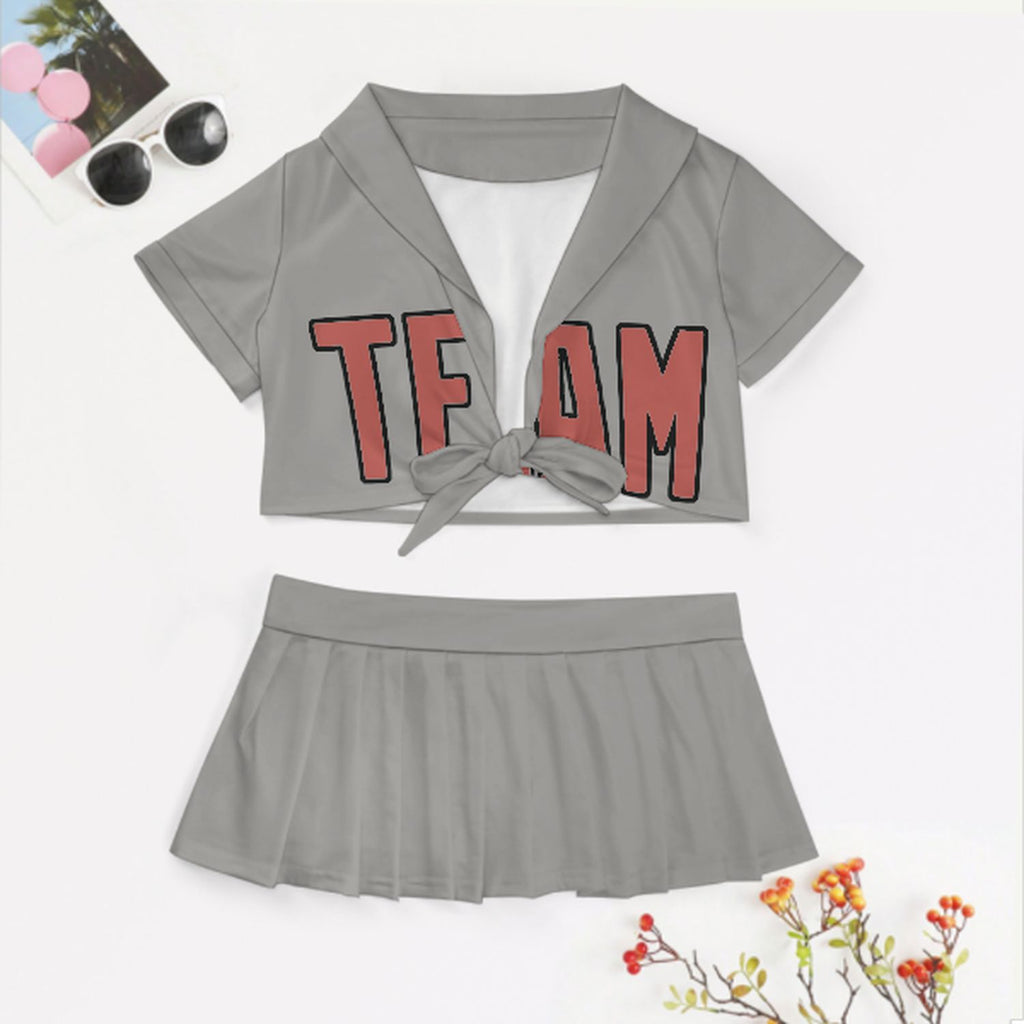 Custom Gray Copper Rose Cheerleading Uniform Set
