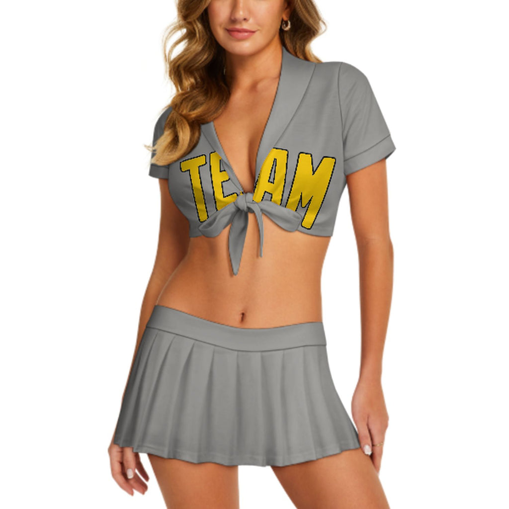 Custom Gray Gold Cheerleading Uniform Set