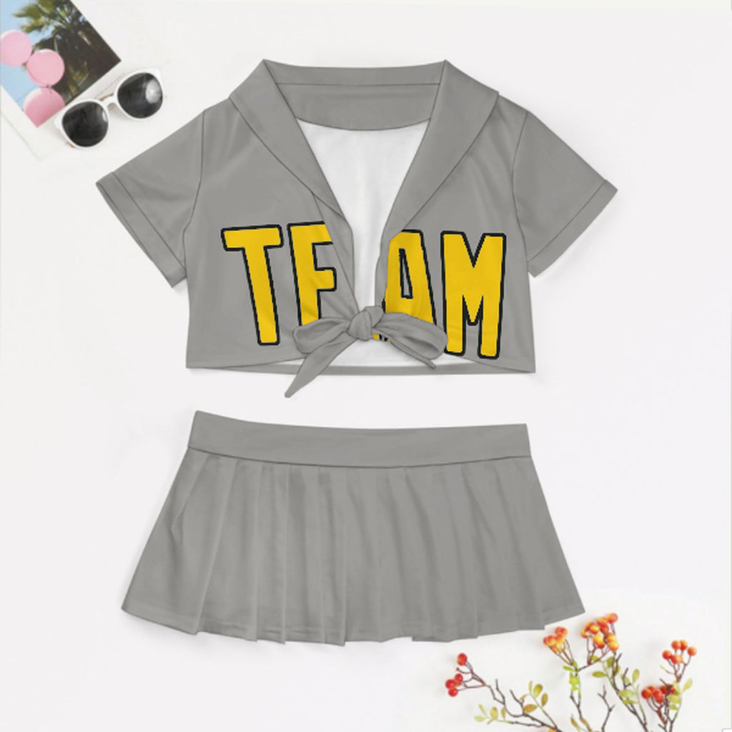 Custom Gray Gold Cheerleading Uniform Set