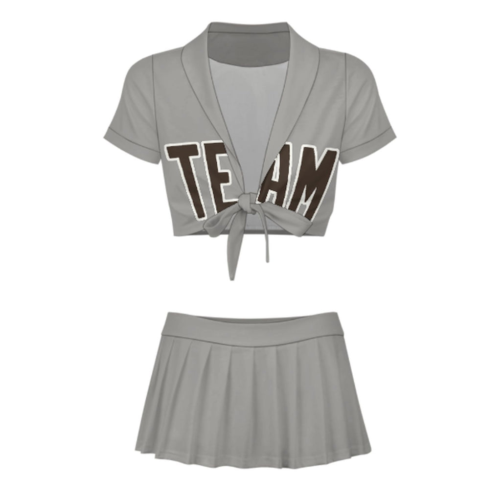 Custom Gray Brown Cheerleading Uniform Set