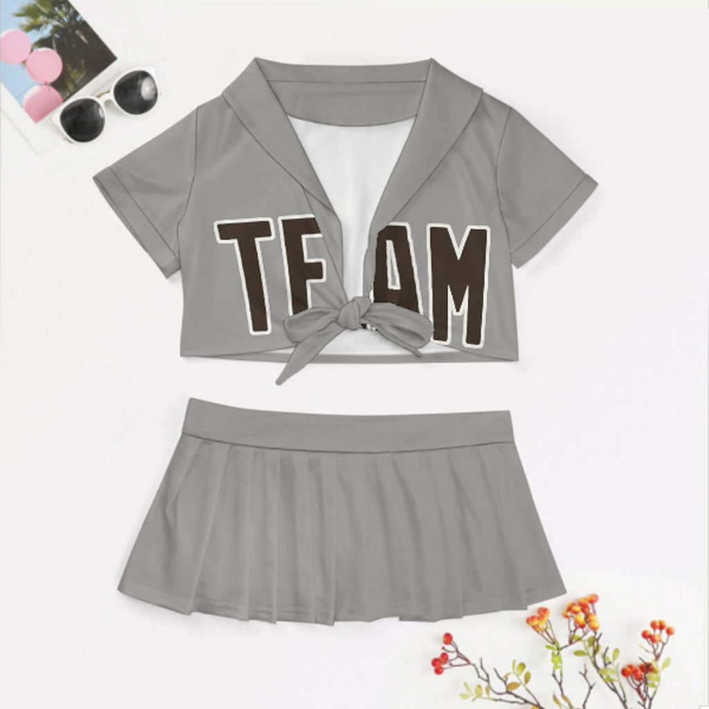 Custom Gray Brown Cheerleading Uniform Set