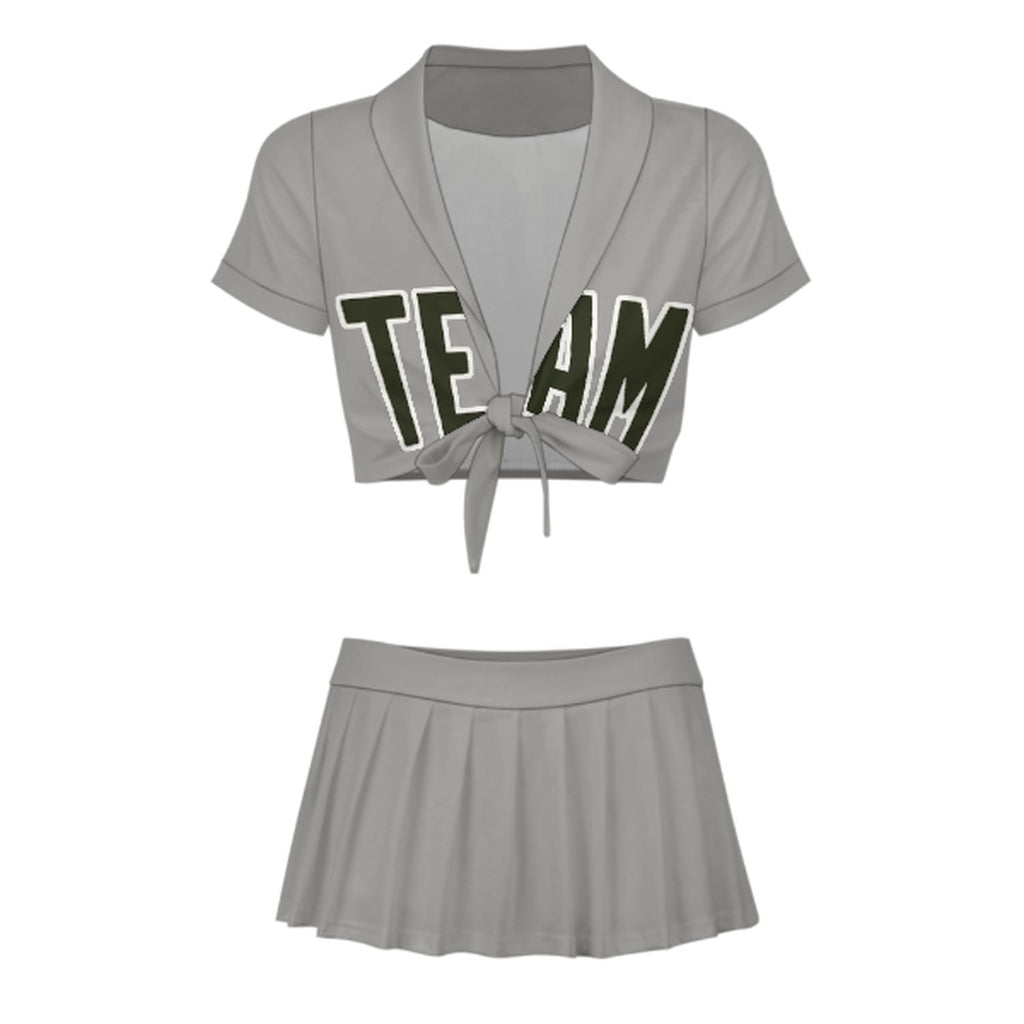 Custom Gray Olive Cheerleading Uniform Set