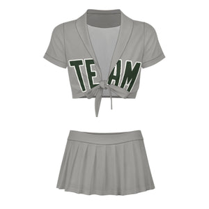 Custom Gray Dark Green Cheerleading Uniform Set