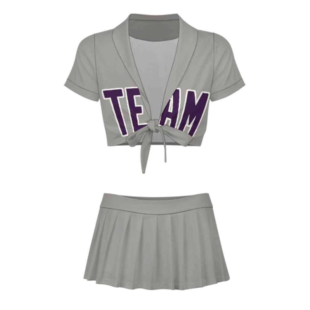 Custom Gray Purple Cheerleading Uniform Set