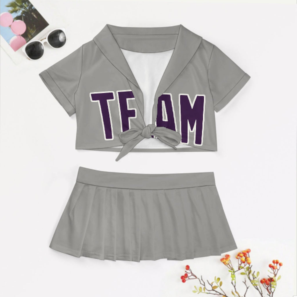Custom Gray Purple Cheerleading Uniform Set