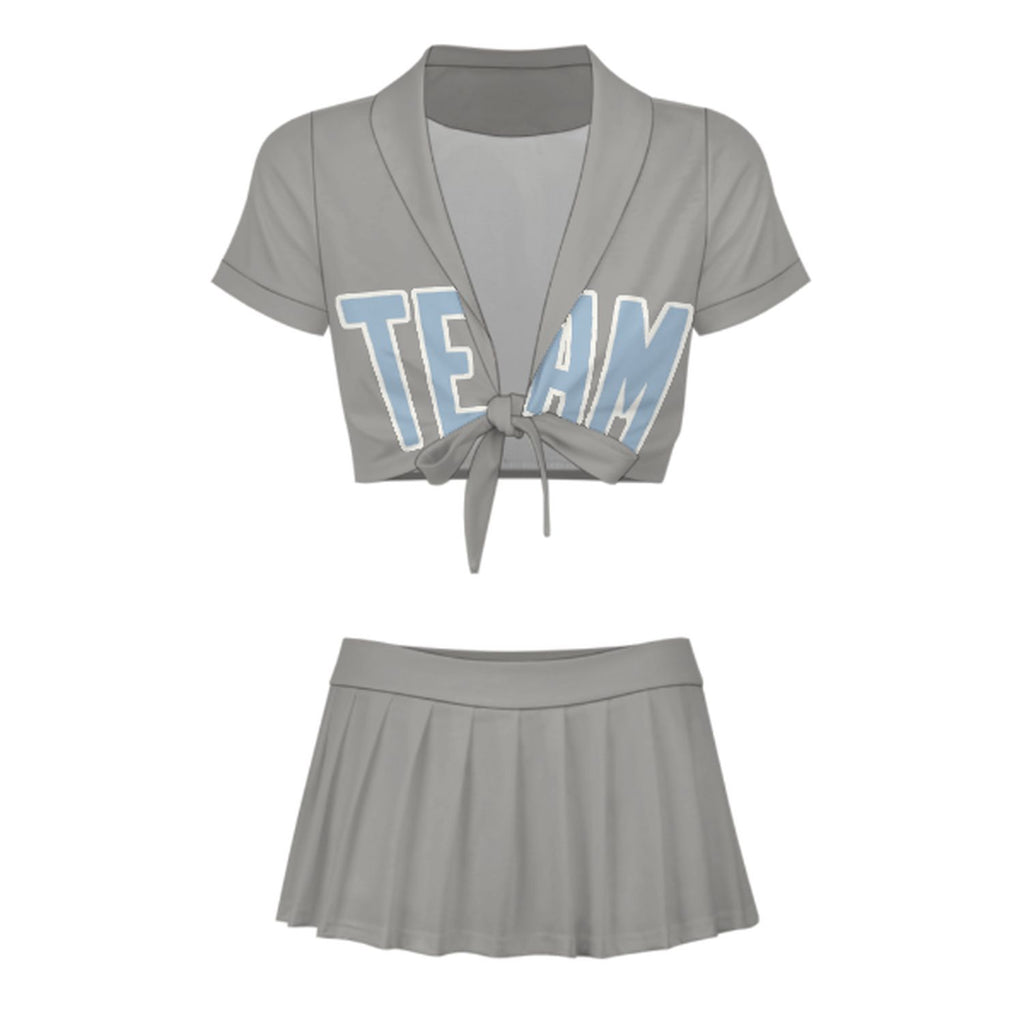 Custom Gray Light Blue Cheerleading Uniform Set