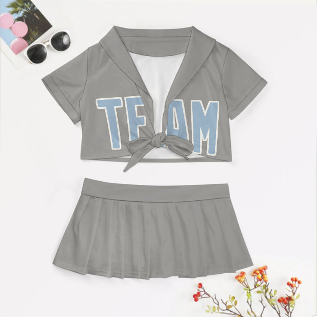 Custom Gray Light Blue Cheerleading Uniform Set