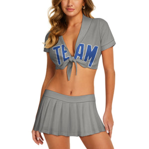 Custom Gray Sky Blue Cheerleading Uniform Set