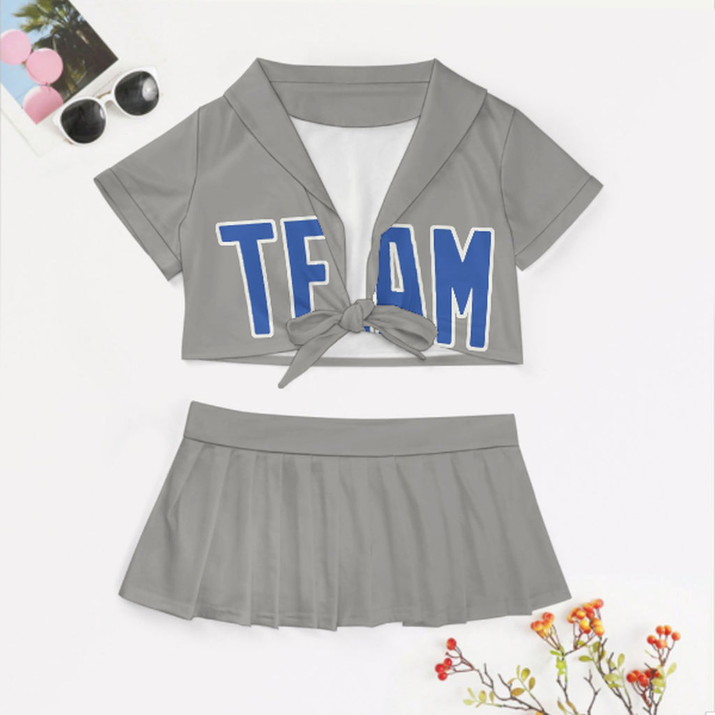 Custom Gray Sky Blue Cheerleading Uniform Set