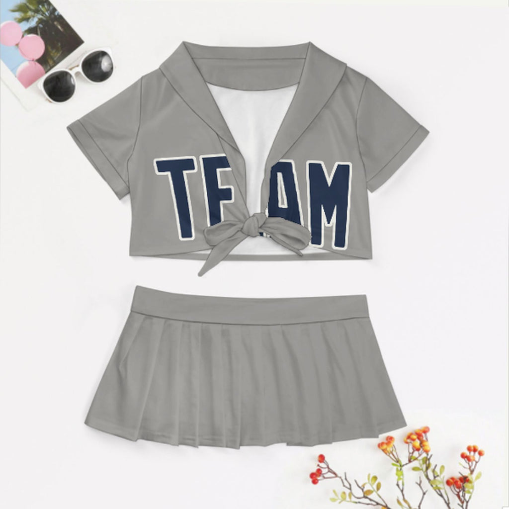 Custom Gray Blue Cheerleading Uniform Set