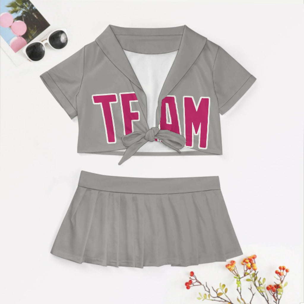 Custom Gray Pink Cheerleading Uniform Set