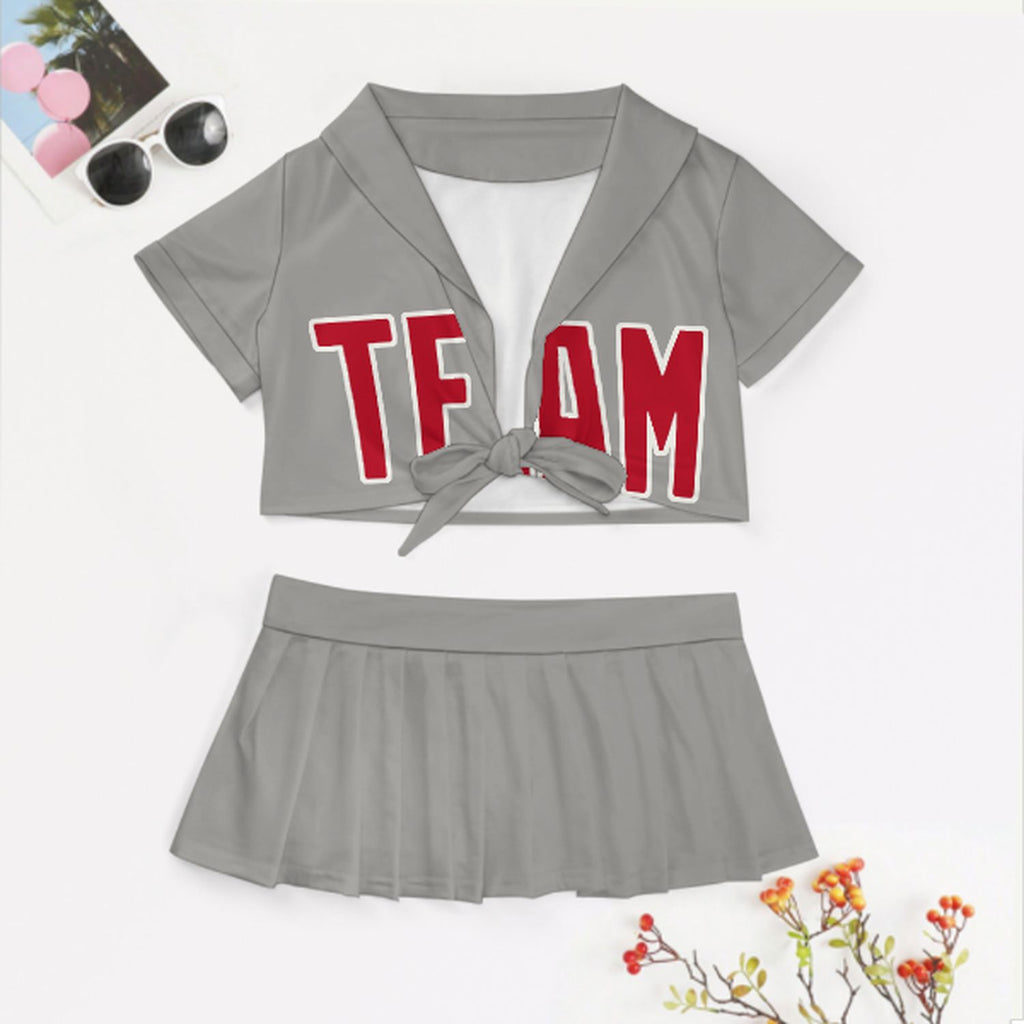 Custom Gray Red Cheerleading Uniform Set