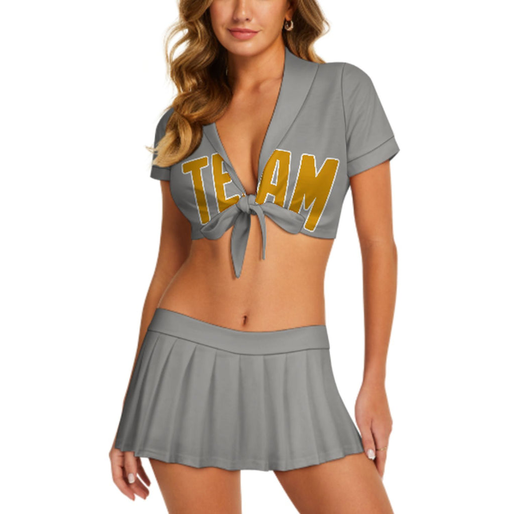 Custom Gray Yellow Cheerleading Uniform Set