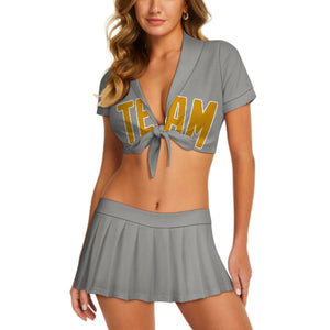 Custom Gray Yellow Cheerleading Uniform Set