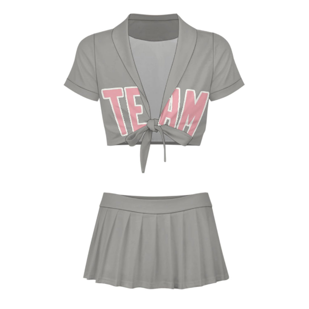Custom Gray Light Pink Cheerleading Uniform Set