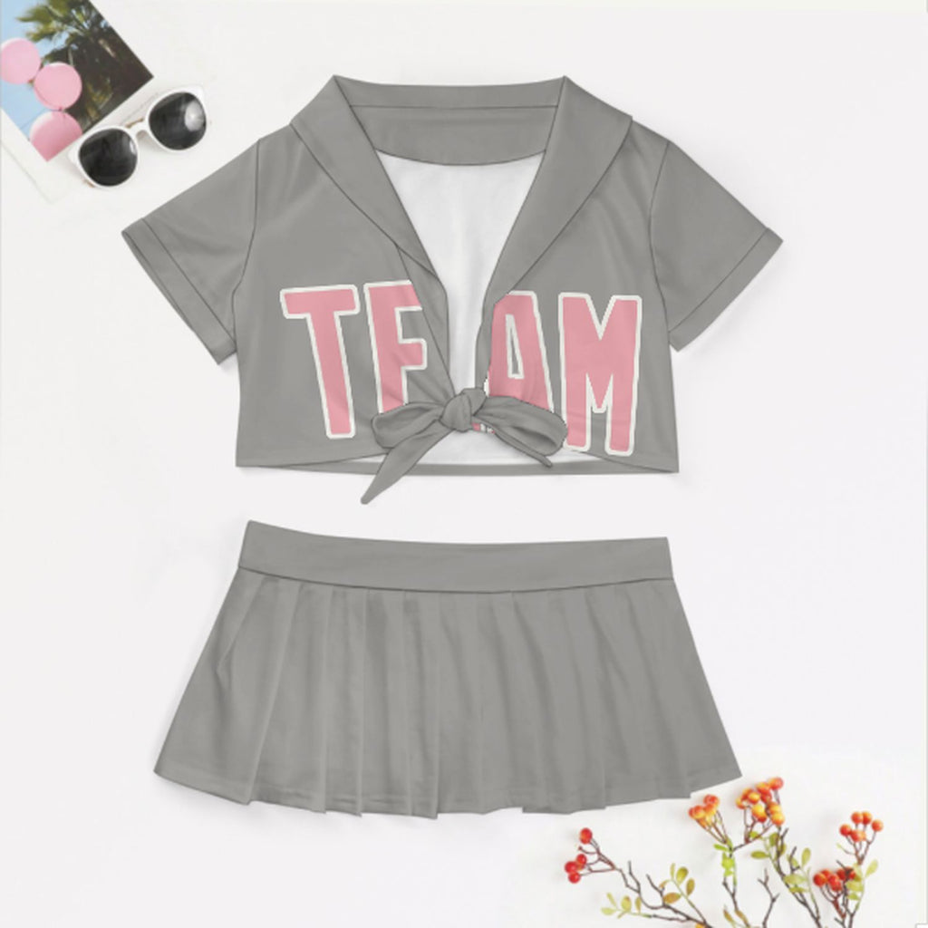 Custom Gray Light Pink Cheerleading Uniform Set