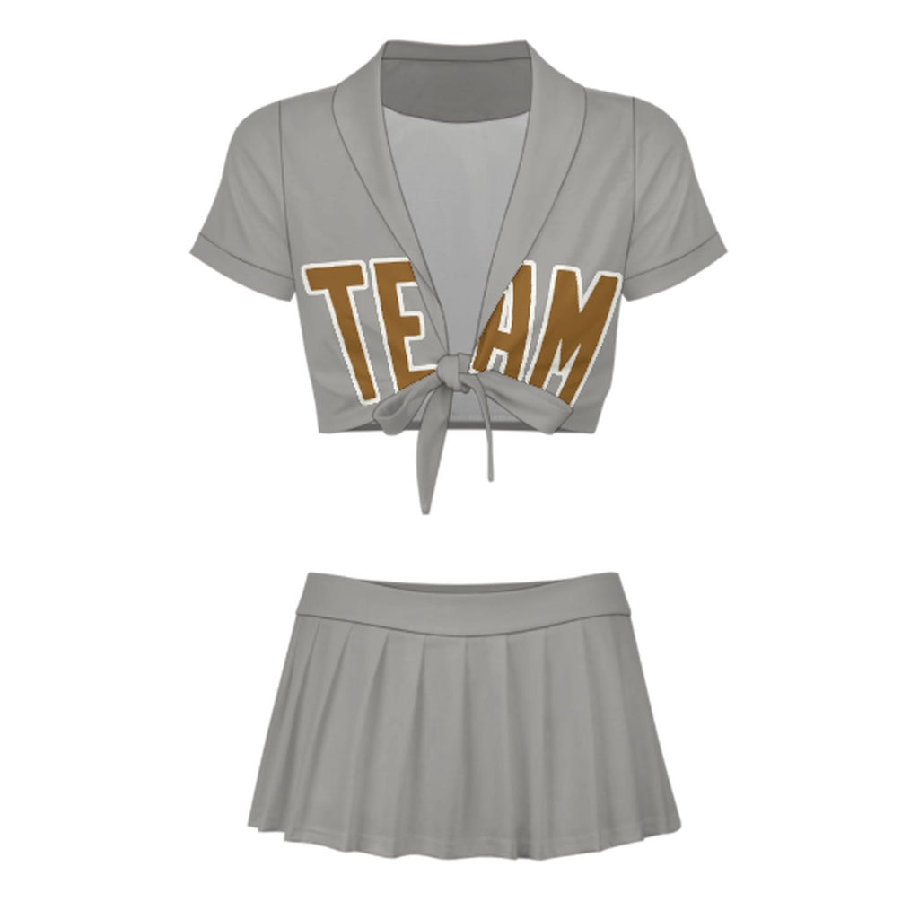 Custom Gray Khaki Cheerleading Uniform Set