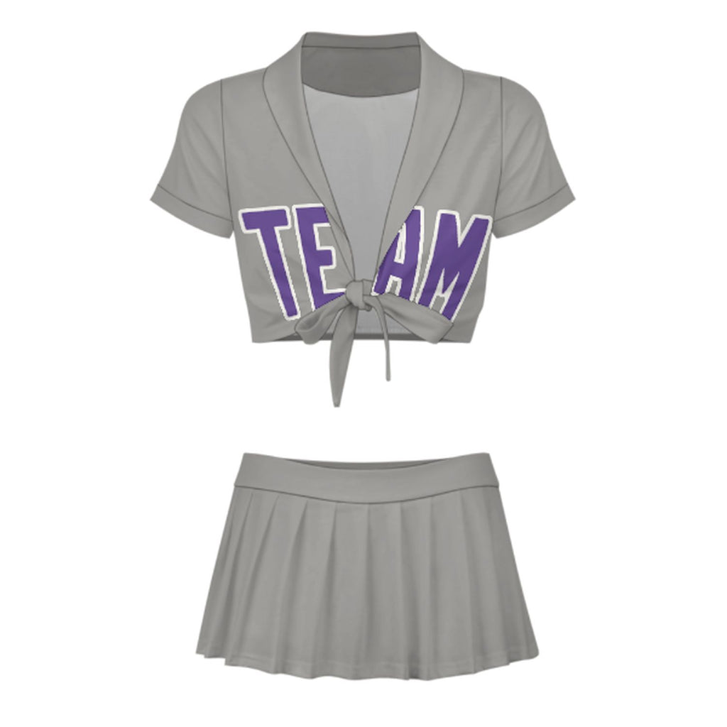 Custom Gray Light Purple Cheerleading Uniform Set