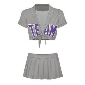 Custom Gray Light Purple Cheerleading Uniform Set
