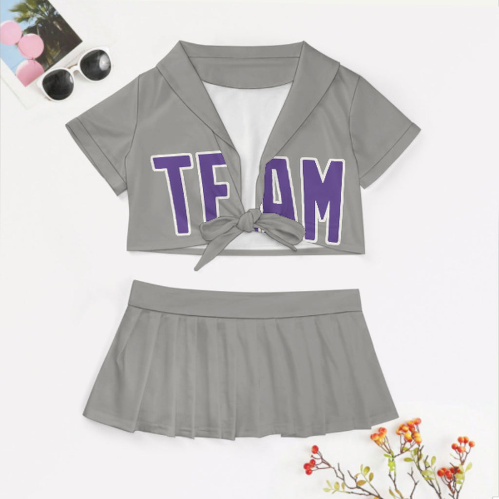Custom Gray Light Purple Cheerleading Uniform Set