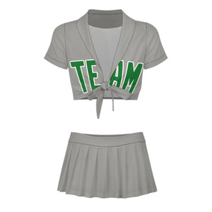 Custom Gray Emerald Green Cheerleading Uniform Set