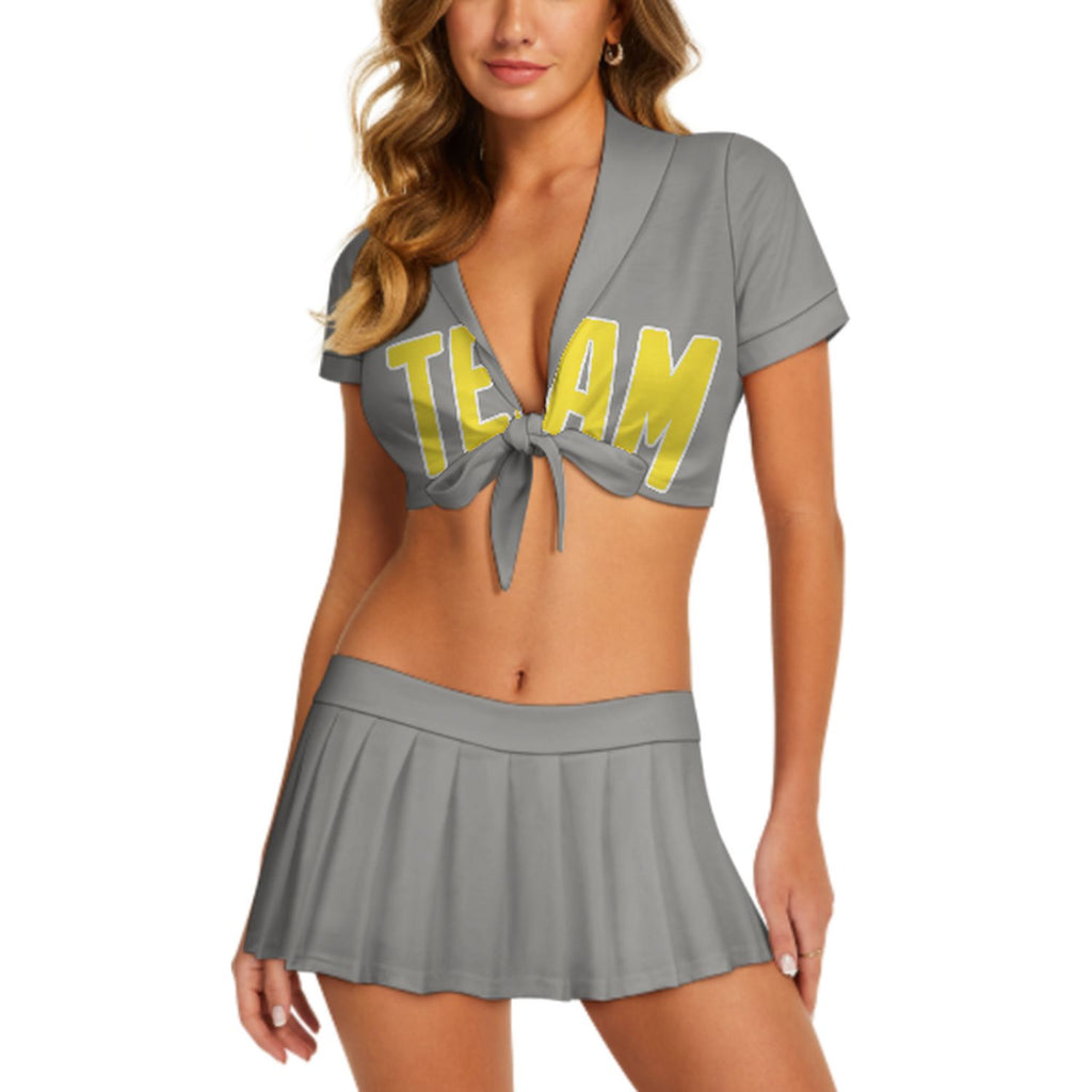 Custom Gray Light Yellow Cheerleading Uniform Set