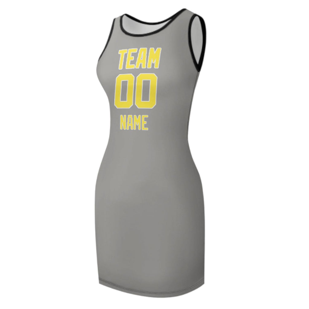 Custom Gray Light Yellow Sleeveless Vest Dress