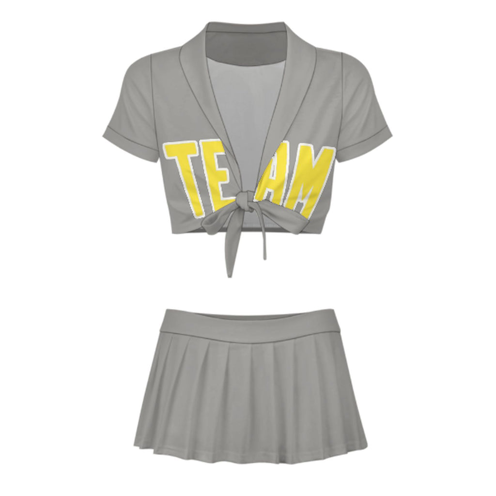 Custom Gray Light Yellow Cheerleading Uniform Set